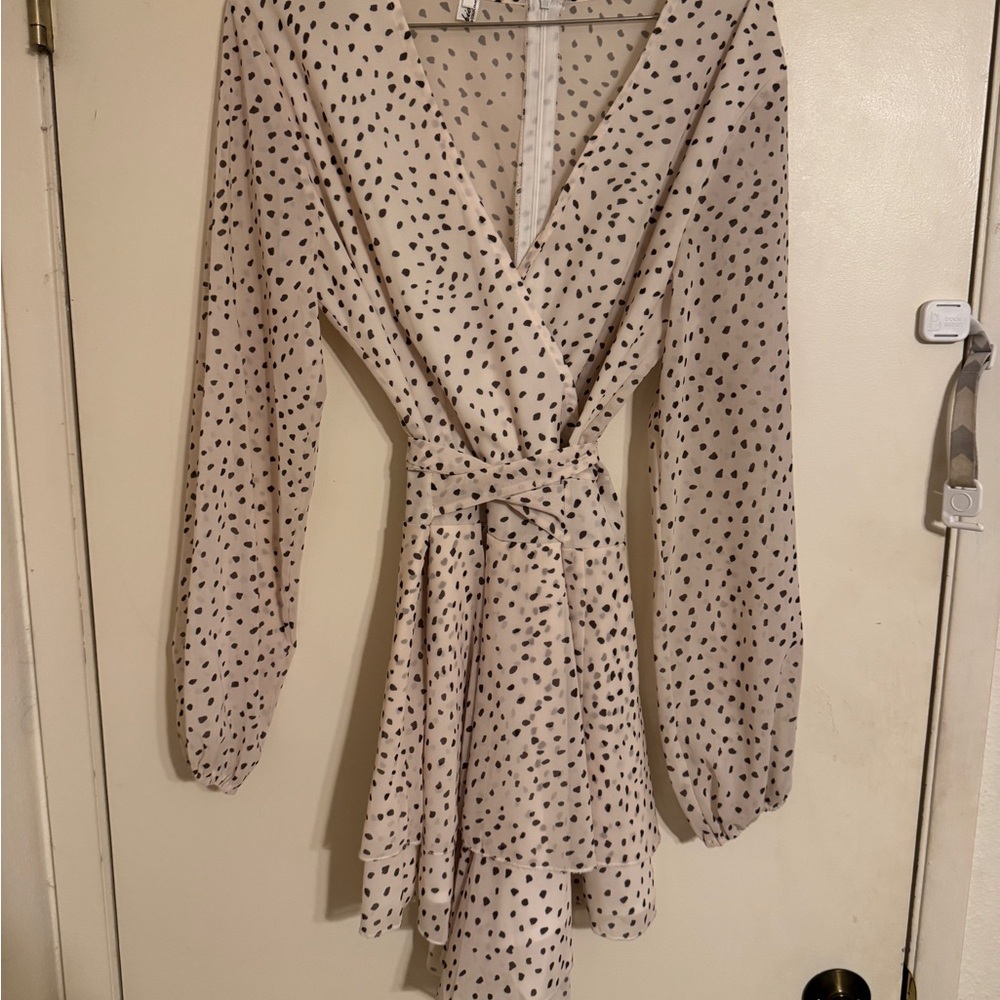 Tied Polka Dot Balloon Sleeve Layered Romper Womens Size XL